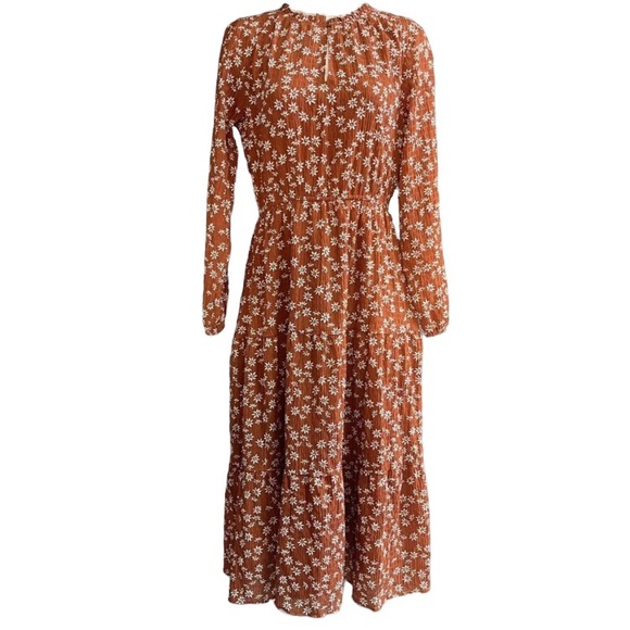 Loft burnt orange long sleeve elastic waistband floral maxi dress, XL - Picture 9 of 9